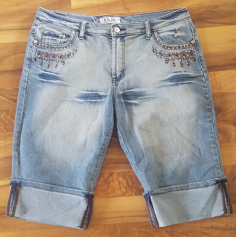 Harpa Faded Blue Embellished Women's Shorts Size 14